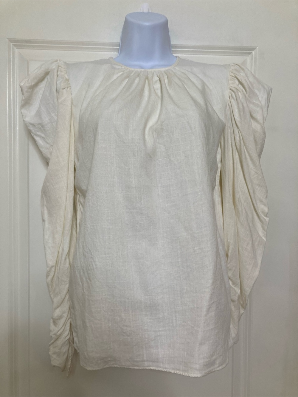 Keepsake Linen Blend Wishful Long Puff Sleeve Top Porcelain White XS Prairie